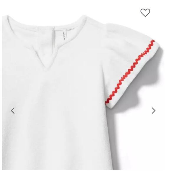 Janie and Jack Ric Rac Terry Swim Cover-Up dress white terry ruffle sleeve red - Picture 2 of 6